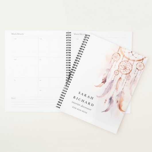 Boho Dreamcatcher Waterverf Lila Blush Peach Planner (Display)