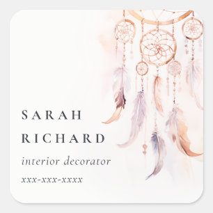 Boho Dreamcatcher Waterverf Lila Blush Peach Vierkante Sticker