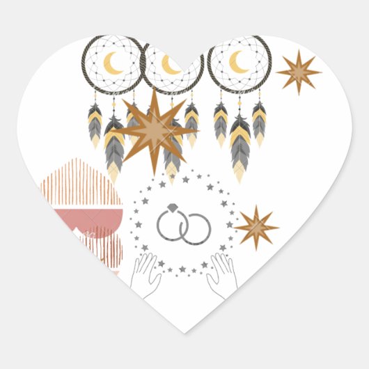 Boho Dreamcatcher Wedding Heart Stickers (Voorkant)