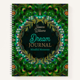 Boho Dreams Peacock Feathers Green Mandala Notitieboek