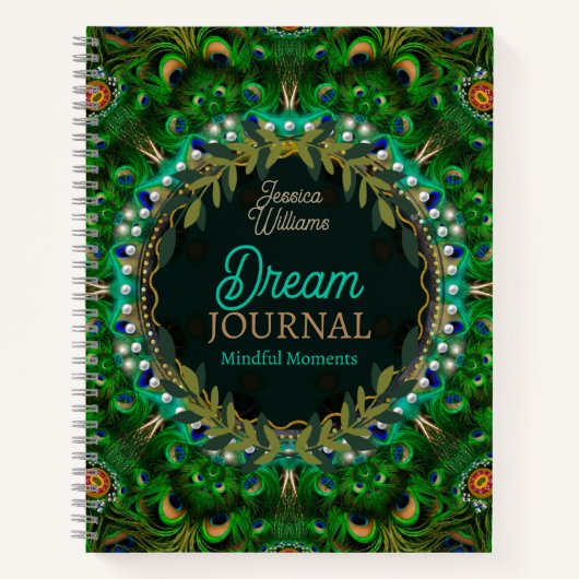 Boho Dreams Peacock Feathers Green Mandala Notitieboek (Voorkant)