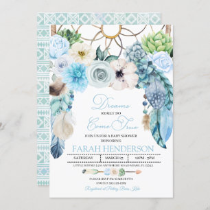 Boho Dreamweaver Blue Baby shower Invitation Kaart