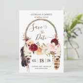 Boho Dreamweaver Blush & Peach Rozen Save The Date (Staand voorkant)