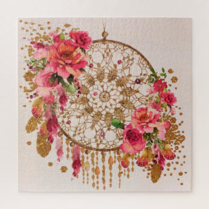 Boho Dreamweaver Pink Gold Floral Waterverf Legpuzzel