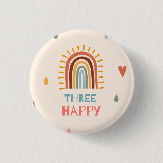 Boho drie derde verjaardag regenboog ronde button 3,2 cm (Voorkant)