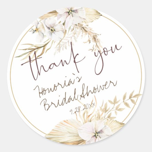 Boho Dried Floral Favor 3 Classic Round Sticker (Voorkant)