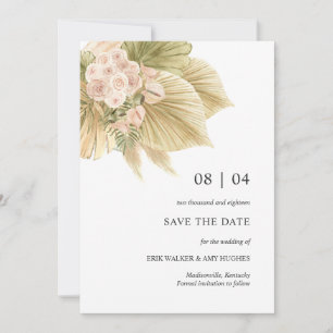 Boho Dried Floral Pampas Palm Natural Wedding Save The Date