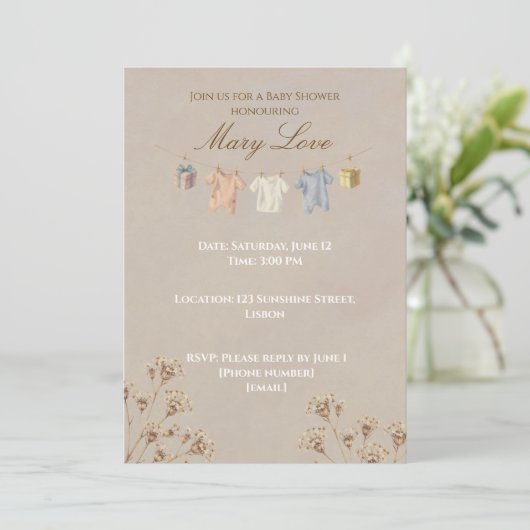 Boho Dried Flower Baby Shower Invitation (Debout devant)