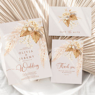Boho Dried Flowers and Pampas Grass Wedding Bedankkaart