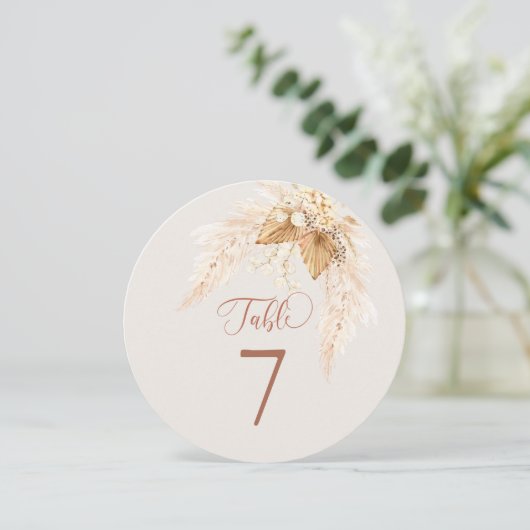 Boho Dried Flowers Circle Table Number Kaart (Staand voorkant)