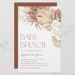 Boho Dried Palm and Orchids Baby Brunch Invitation