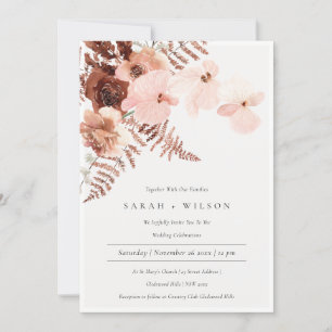 Boho Dried Rust Blush Fern Orchid Wedding Invite Bedankkaart