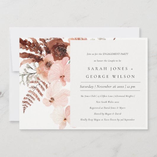 Boho Dried Rust Blush Orchid Verloving Invite Bedankkaart (Voorkant)