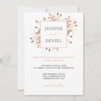 Boho Dried Watercolor Floral Wedding Kaart