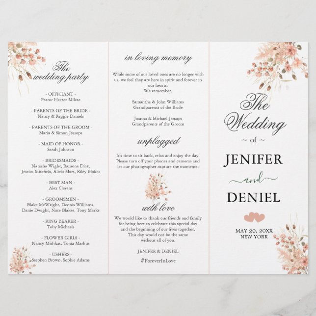 Boho Dried Watercolor Floral Wedding Programme (Voorkant)