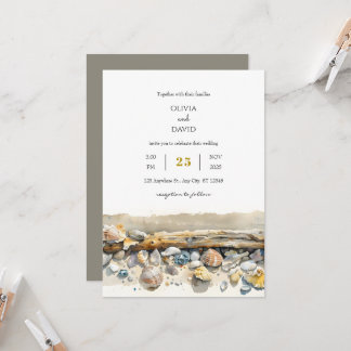 Boho Driftwood Sea Shells Sandy Shoreline Wedding Kaart