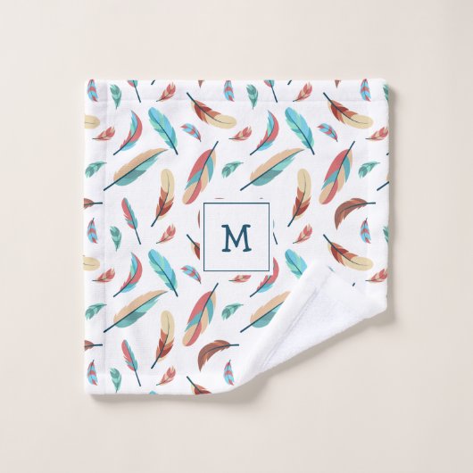 Boho drijvende veren patroon monogram bad handdoek (Wasdoekje)