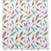 Boho drijvende veren patroon monogram douchegordijn (Voorkant)