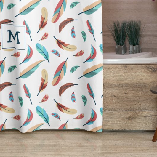 Boho drijvende veren patroon monogram douchegordijn