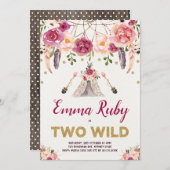 Boho Drocatcher Floral TWO WILD Birthday Tipi Kaart (Voorkant / Achterkant)