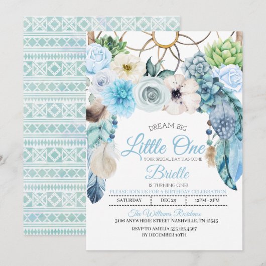 Boho Drocatcher Little One Birthday Invitation Kaart (Voorkant / Achterkant)