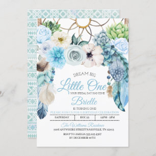Boho Drocatcher Little One Birthday Invitation Kaart