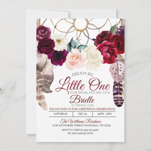Boho Drocatcher Little One Birthday Invitation Kaart (Voorkant)
