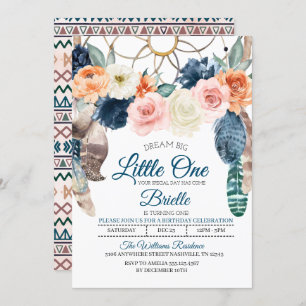 Boho Drocatcher Little One Birthday Invitation Kaart