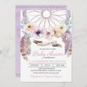 Boho Drocatcher Paars Baby shower Uitnodiging (Voorkant / Achterkant)