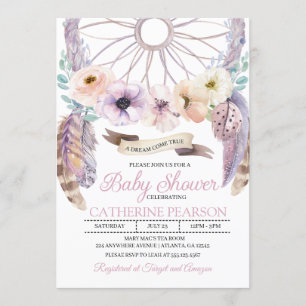 Boho Drocatcher Paars Baby shower Uitnodiging