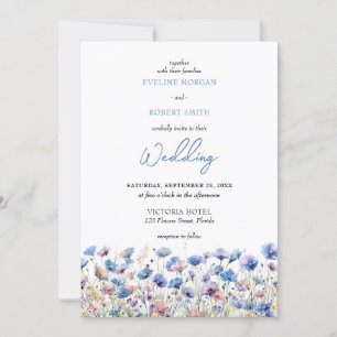 Boho dromerige blauwe wilde bloemen weide bloemen kaart