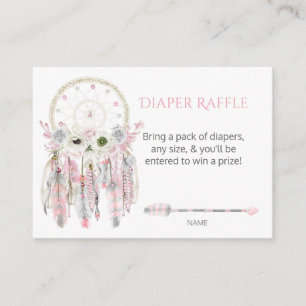 Boho Droomvanger Roze GrijsVeren Luier Raffle Informatiekaartje