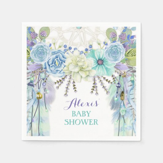 Boho Droomvanger Veer Tribal Aqua Blauw Servetten (Voorkant)