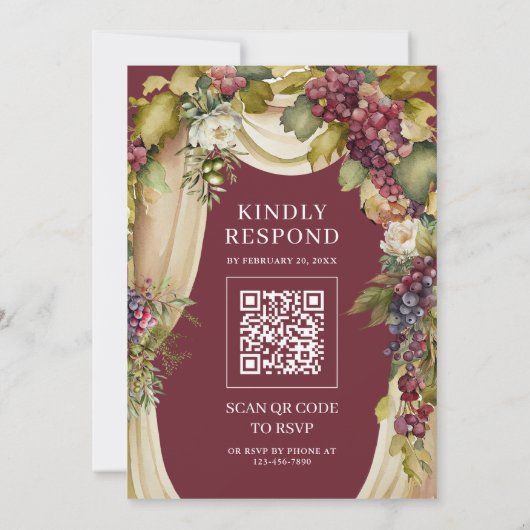  Boho druiven boog QR code moslim bruiloft Kaart (Achterkant)