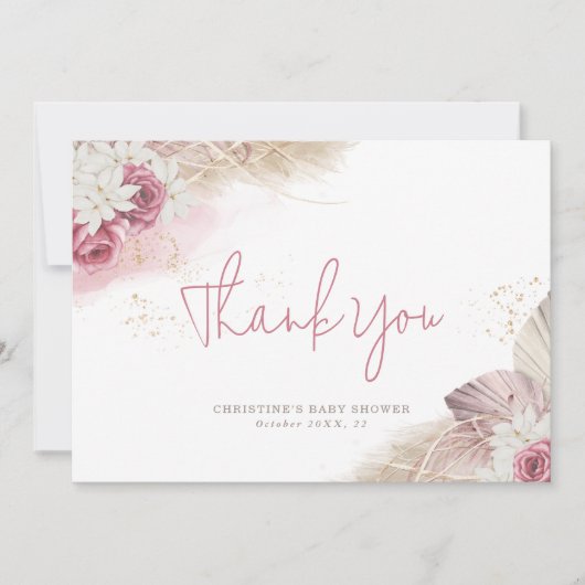 Boho Dry Botanische Rozen Flat Hartelijk dank Bedankkaart (Voorkant)