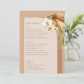 Boho Dry Palm Rust Floral Arch Wedding Menu Kaart (Staand voorkant)