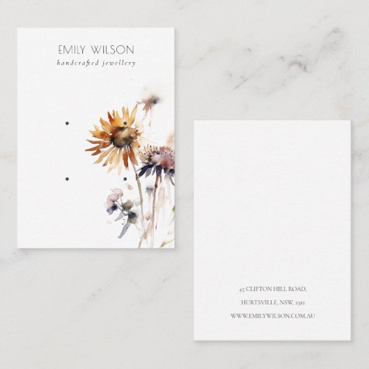 Boho Dry Wildflower Waterverf 2 Oorbel Display Visitekaartje (Voorkant / Achterkant)