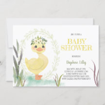 Boho Duckling Baby shower Invitation Sage Geel