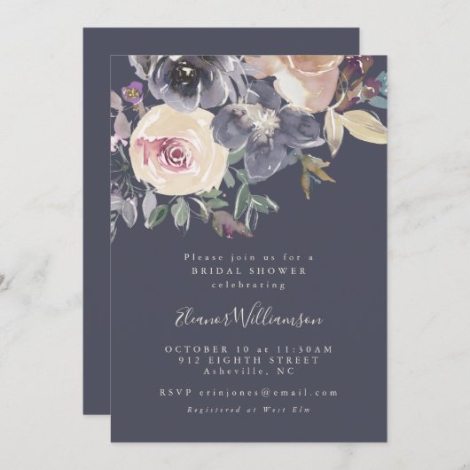 Boho Dusky Dark Paarse Floral Script Vrijgezellenf Kaart (Voorkant / Achterkant)