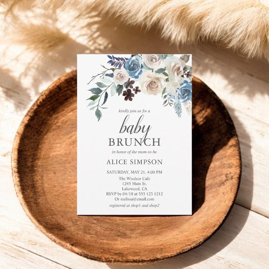 Boho Dusty Baby shower bleu Invitation