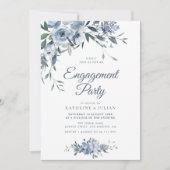 Boho Dusty Blauw Bloemen Verlovingsfeest Kaart (Voorkant)