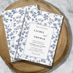 Boho Dusty Bleu Faire-part de mariage de feuille b