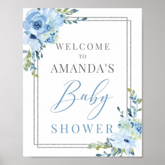 Boho dusty blue baby shower welkomstbord poster (Voorkant)
