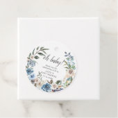 Boho Dusty Blue Beige Flowers Baby shower Bedankjes Labels (In situ)