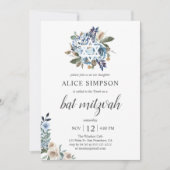 Boho Dusty Blue Beige Flowers Bat Mitzvah Kaart (Voorkant)