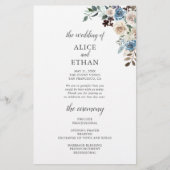 Boho Dusty Blue Beige Flowers Wedding Programme (Voorkant)