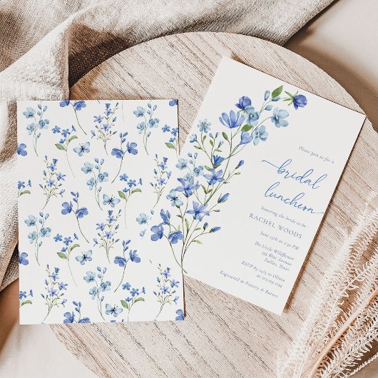 Boho Dusty Blue Bloemen Bruids Luncheon Kaart