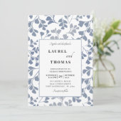 Boho Dusty Blue Botanical Leaf Wedding Invitation Kaart (Staand voorkant)