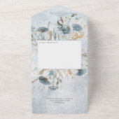 Boho Dusty Blue & Brown Floral Monogram QR Code All In One Uitnodiging (Buitenkant)