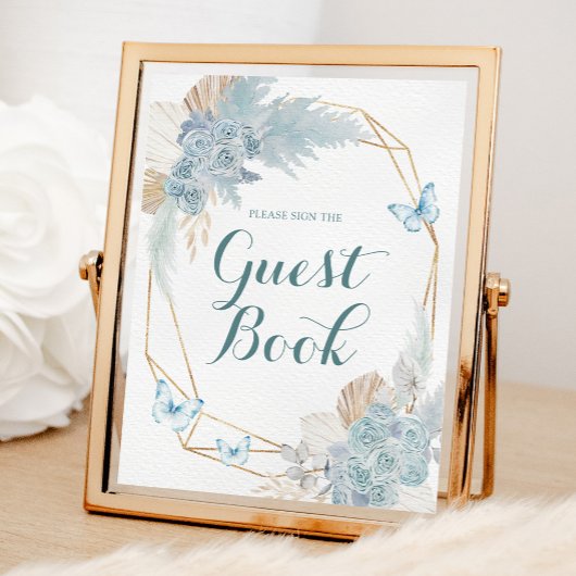 Boho Dusty Blue Butterfly Anniversaire Livre d'or